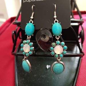 Paparazzi Turquoise and silver native style dangle Earrings.